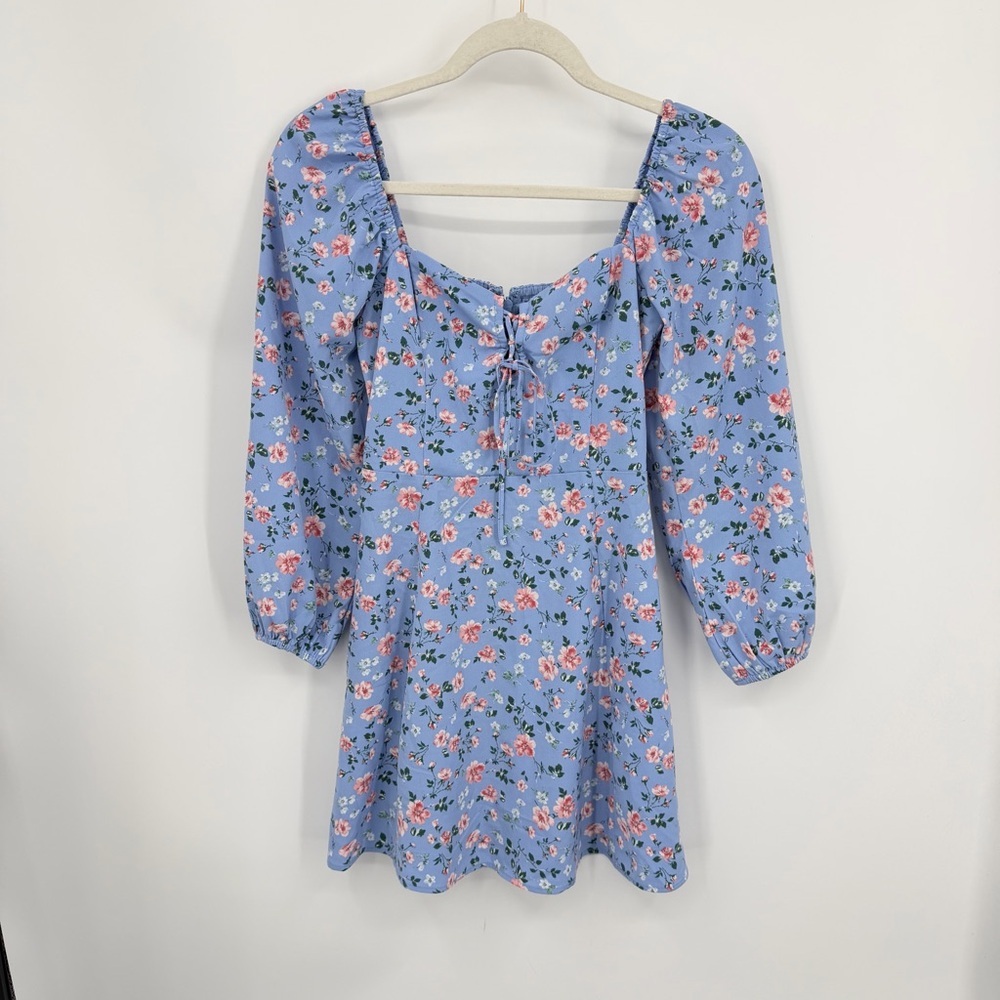 Abercrombie blue pink floral mini dress long sleeve sz XSP